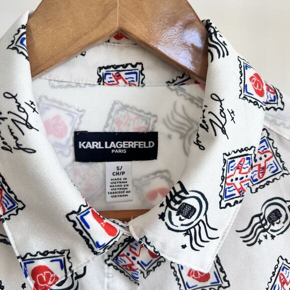 Karl Lagerfeld White Long Sleeve Paris France Shirt Women's Small Button Down - Picture 3 of 5